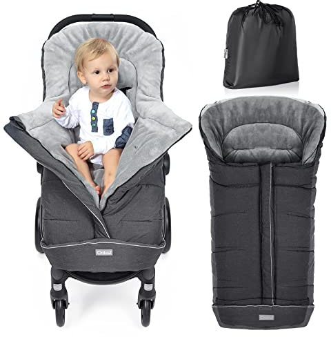 Orzbow Fußsack Kinderwagen Winter, Fußsack Buggy Fusssack Kinderwagen Baby Winter mit Reißverschluss Waschbar Passend für Alle Kinderwagen (Dunkelgrau, Groß)