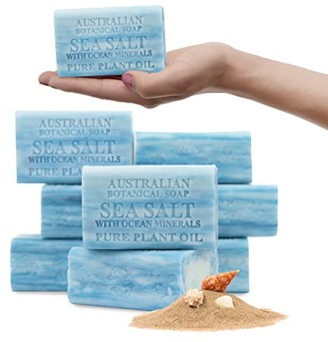 Australian Botanical Soap, 6.6 OZ, Sea Salt and Ocean Minerals, Triple Milled Bars made with a Natural Soap Base and Enriched with Organic Shea Butter, Pack of 8