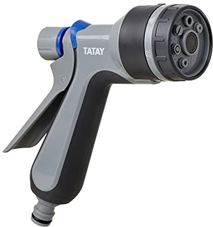 Tatay Pistola Premium per irrigazione, Connettore Universale, 7 Posizioni, Regolatore, Protezione solare, Installazione facile, Colore Grigio/Nero