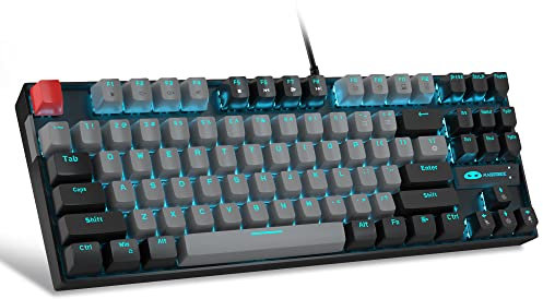 MageGee Clavier de jeu mécanique à 75 %, interrupteur bleu, rétroéclairage LED, 87 touches, claviers d'ordinateur filaires compacts TKL pour ordinateur portable Windows et PC Gamer – Gris/noir