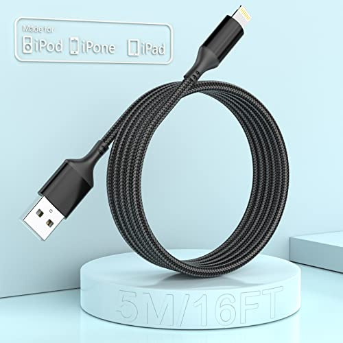 Cavo Di Ricarica Per iPhone Lungo Cavo 5M Certificato MFI Cavo Di Ricarica USB Extra Lungo Lightning16FT Adatto Per Apple iPhone 14/13/12/11/XR/XS Max/X/8/7/6/SE/5c/5s/5 Pad Air 2/ Pod