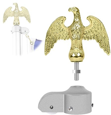NQ 7'' Aluminum Alloy Flagpole Eagle Finial Topper Ornament and Flagpole Truck with Nylon Pulley - Fit for 1.6 to 2 Diameter Flag Poles & Solar Lights
