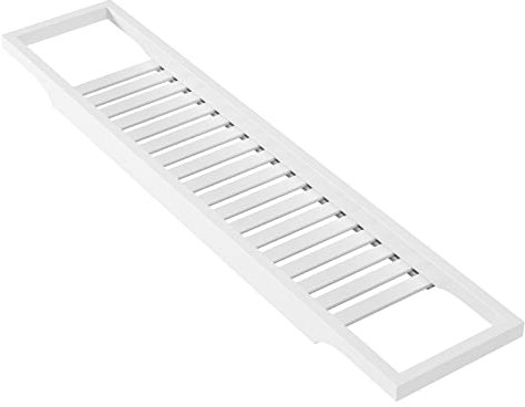 Vassoio per Vasca da Bagno Multifunzionale in Bambù - Mensola Portaoggetti per Colazione a Letto 74x15x3.7cm (Bianco)