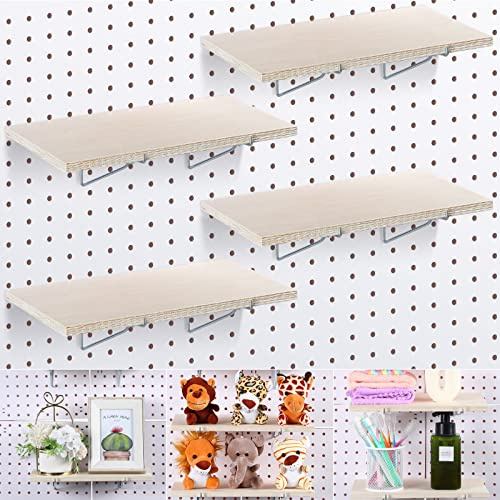 Blulu 4 Set Large Pegboard Shelf Kit Fiberboard peg Board Shelving Storage Brackets Stain Resistant Peg Board Organizer Shelves Pegboard Accessories for Wall(11.8 x 5.9 x 0.5 Inches,Wood Color)