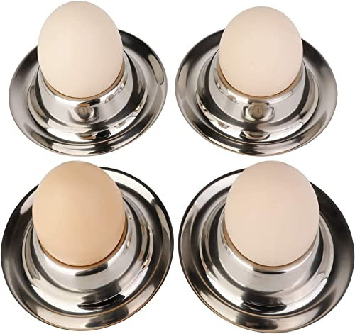 Norhogo Set di 4 portauova, in acciaio inox, lucido, impilabili, rotondi, impilabili, per portauova, piatti, utensili da cucina (argento)