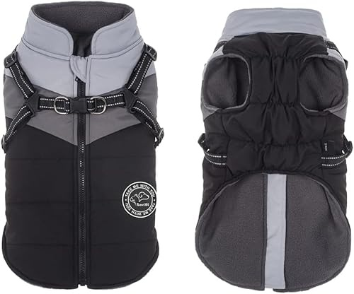 Savlot Wasserdichter Hundemantel Winter Warme Jacke Winddichte Haustierkleidung Hundejacke Outfit für kleine mittelgroße Hunde mit Geschirr Reflektierende Hundemäntel XL