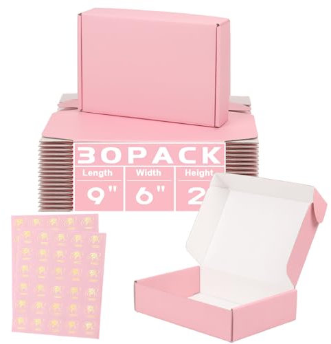 DERZIFUN 22,9 x 15,2 cm Versandkartons für kleine Unternehmen, 30 Stück rosa gewellte Versandkartons für Verpackung, recycelbare kleine Versandkarton-Geschenkbox