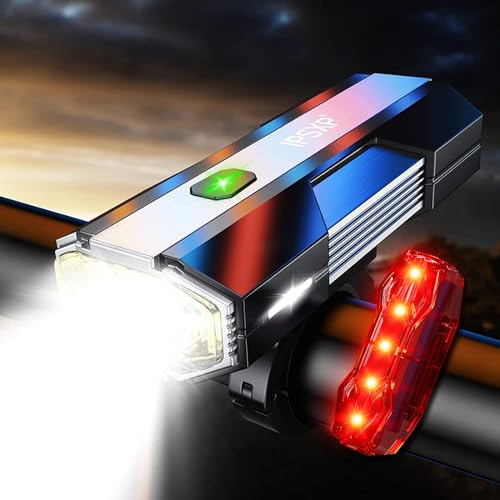 IPSXP Luci Bicicletta LED 4400mAh Luci Bici, Ricaricabili USB High Lumens Luce Bici, IPX6 Impermeabile, Adatto a Tutti i Tipi di Bicicletta EOS800