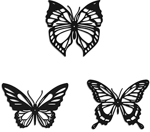 Metall Schmetterling Wanddeko Schwarz,3 Stücke Wanddekoration Wohnzimmer Schmetterling Metall Wandskulptur Wandschmuck Für Innen Außen Schlafzimmer Garten Weihnachten Halloween Dekoration,15cm/6