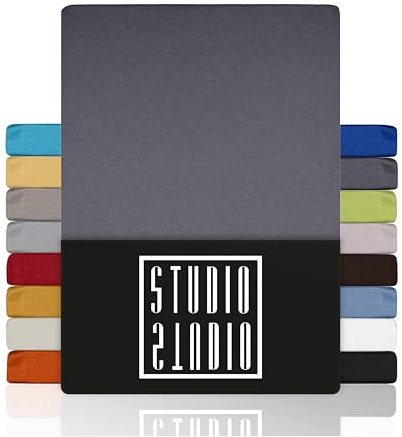 STUDIO Basic Spannbettlaken 180x200cm – Jersey-Spannbetttuch aus 100 % gekämmter Baumwolle – Grau – Öko-Tex Zertifiziert, bügelfrei & elastisch – für Matratzen 15–25 cm