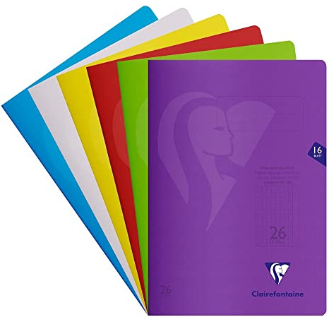 Clairefontaine 303226C - Packung mit 25 Heften S´coolbook, ideal für die Schule, DIN A4, 16 Blatt, 90g, Lineatur 26 kariert mit Rand, Umschlag aus PP, farbig sortiert, 1 Pack