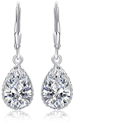 Diamond Treats 925 Sterling Silber-Tropfenohrringe für Frauen mit birnenförmigen Zirkonia-Steinen, lange Ohrhänger für Damen aus 925 Sterlingsilber mit Brisurverschluss
