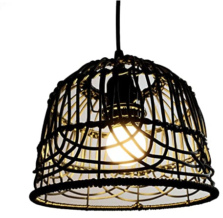 Obelunrp Casa de Canasta de ratán, Sombra de iluminación Colgante de Mimbre Tejida de 15x8 cm a Mano, Elegante lámpara de ratán, Tonos de luz para decoración del hogar (sin Bombilla, Negro)