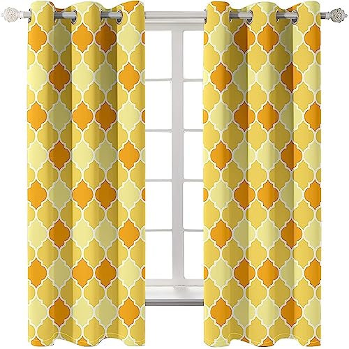 Homxi Vorhang Blickdicht 2er Set,2 x 132W x 214H cm,Vorhänge Blickdicht Orange Gelb Geometriemuster Vorhang Ösen