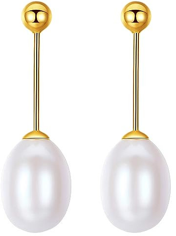 LÖB Damen Perlenohrringe 925 Silber mit Zuchtperlen Rosa Gold Vergoldet Ohrringe Ohrstecker Hängend Perlenohrstecker mit Tropfen Oval Perlen Brautschmuck