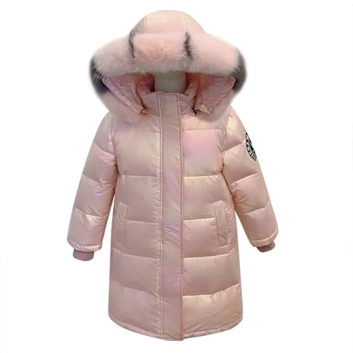 linboo Fille Manteau Longue Doudoune Chaud Veste Enfant Hiver Epais Blouson à Capuche Fourrure Matelassé Parka Lumineux