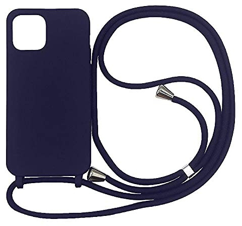 Ququcheng Coque Compatible avec iPhone 15(6.1),Collier pour Étui Colliers de cellulaire Corde Silicone avec Cordon Case TPU Bumper pour iPhone 15(6.1)-Bleu