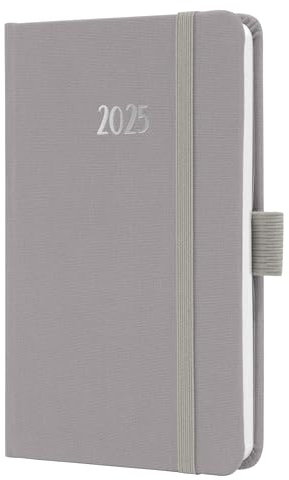 SIGEL J5402 Wochenkalender 2025 A6, Jolie, grau, Hardcover mit Textileinband, Gummiband, Stiftschlaufe, Einstecktasche, 174 Seiten, vegan, Buchkalender, Terminplaner