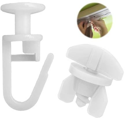 Gardinengleiter für Gardinenschiene, 100x Gardinenhaken + 6X Stopper, Faltengleiter für Gardinenschienen, Vorhangschienen, Gardinenrollen (weiß)