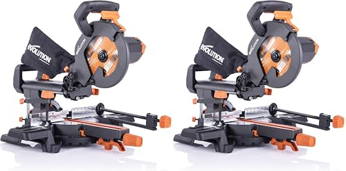 Evolution Power Tools - Scie à Onglets Coulissante Multi-Matériaux R210SMS+ avec le Pack Plus, 210 mm (230 V) (Lot de 2)