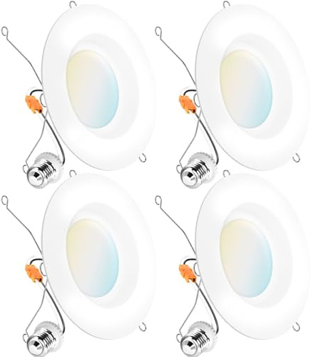 Sunco 6 Inch LED Can Lights, Retrofit Recessed Lighting, Smooth Trim, 965 LM, 13W (75W Equivalent), Selectable CCT 2700K/3000K/3500K/4000K/5000K, Dimmable, Damp Rated UL 4 Pack