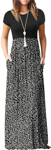 GRECERELLE Abito lungo da donna maxi, a maniche corte, estivo, casual, con tasche, per tutti i giorni, per le vacanze, da viaggio, premaman, L