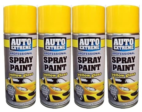 SDMAX All Purpose Yellow Gloss Spray Paint, Gloss Finish, Suitable for Wood, Metal, Plastic, Glass Surface, Easy and Quick Spraying, for Interior and Exterior Usage, 400ML (4 Pcs)