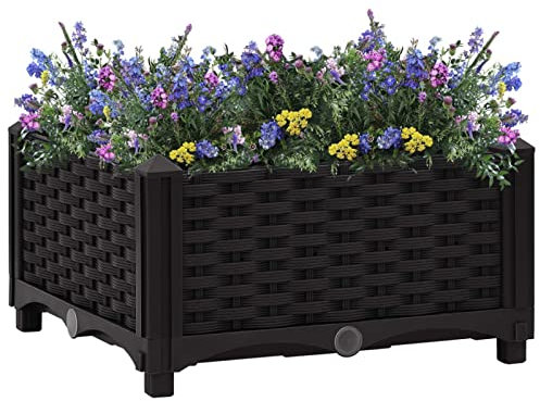 Homgoday Hochbeet Blumenkasten Blumenbeet Pflanzkasten Pflanzbeet Gemüsebeet Gartenbeet Frühbeet Blumenkübel Pflanzkübel 40x40x23 cm Polypropylen Schwarz