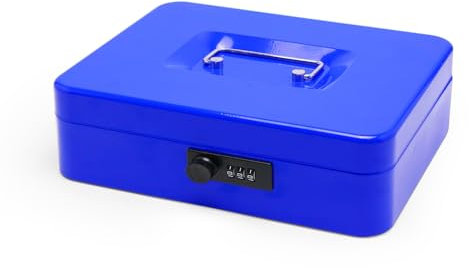 Geldkassette aus Stahl mit Zahlenschloss, kleine Geldkassette aus Metall mit abnehmbarem Geldfach, Geldkassette mit abschließbarem Deckel (Blau, 30 * 24 * 9 CM)