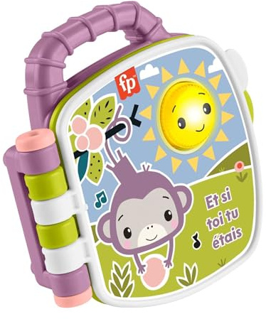 Fisher-Price Libro de cuentos musical del Monito morado Juguete para bebés con luces y sonidos, para bebés y niños y niñas pequeños a partir de 6 años, versión en francés, JFN05