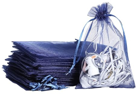 100 Stück Blau Organzasäckchen Geschenkbeutel,9x12cm Kleine Geschenk Organzabeutel Organza Beutelchen mit Kordelzug Sie als Hochzeit Bonbonsbeutel,Schmuckbeutel,Weihnachtsgeschenke,Geburtstag Party