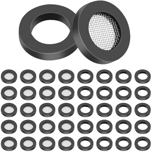 Lot de 40 Rondelles de Robinet, 2 Types 20 Joints de Pomme de Douche en PVC et 20 Rondelles de Robinet en Caoutchouc en Acier Inoxydable avec Maille pour Connecter une Douche à Main