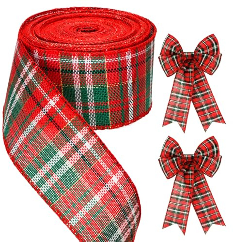 G2PLUS 10M Nastro di Lino di Natale Rosso e Verde Rotolo di tela di Natale 6cm Nastri a Scacchi Plaid Nastro di Tela Con Filo di Ferro Regalo Nastri per Decorazione Natalizia Artigianato