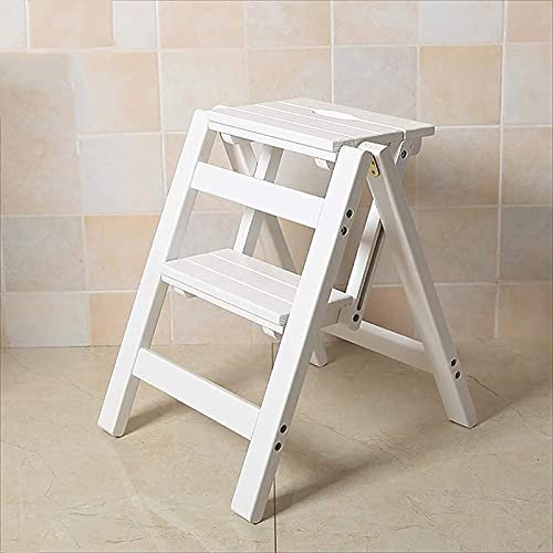 SnamicE Hocker für den Innenbereich, Tritthocker, aus Holz, klappbarer Tritthocker, tragbarer Leiterstuhl, Hocker, multifunktionale Trittleiter/Treppenstuhl für die HEI,White-2 Layer