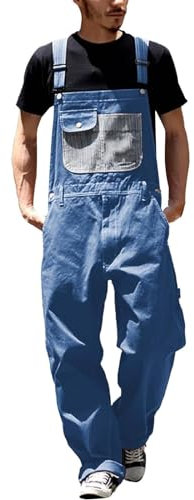 Salopette en Jean pour Homme Salopette Jeans Cargo Combinaison Rétro Pantalon de Travail Salopette de Travail Coupe Ample Salopette Combinaison Oversize Loose Longue Baggy Salopette Pantalon(Blue,XX-L