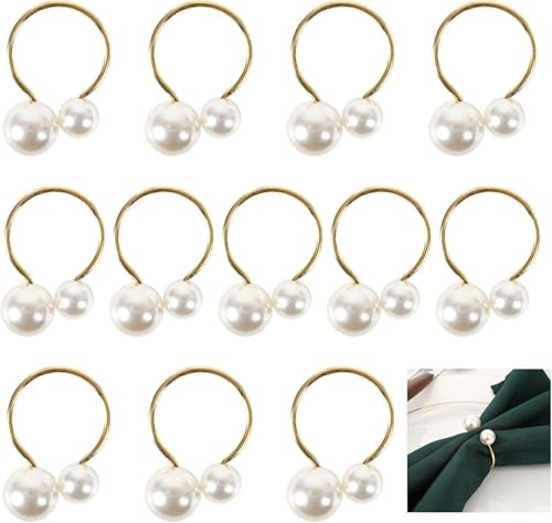 Minnhua 12 Stück Serviettenringe Gold Perlen Serviettenringe Weihnachten Napkin Ring Metall U förmige mit Perlen für Weihnachtsdeko Tischdekoration Esstischdekoration