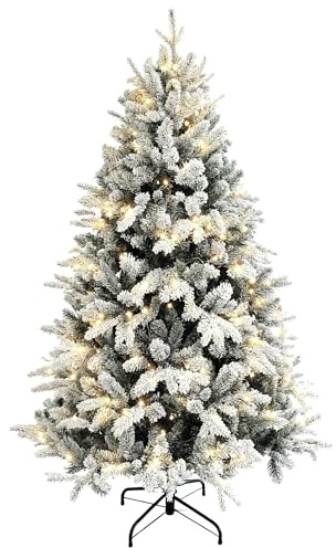 HOMCOM Albero di Natale 180 cm Artificiale con 200 Luci LED 793 Rami Verde | LED Incorporate, 793 Rami Ignifughi, Innevato Realistico, a Cerniera, Base Pieghevole in Metallo, Casa Ufficio