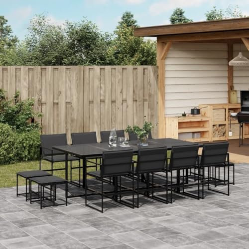 Somanki 13-TLG. Garten-Essgruppe mit Kissen Schwarz Textilene, Esstisch Mit Stühlen Set, Gartenmöbel Sitzgruppe, Balkon Möbel, Gartenlounge Set, Terrassenmöbel, Balkonmöbel Set - 3295085