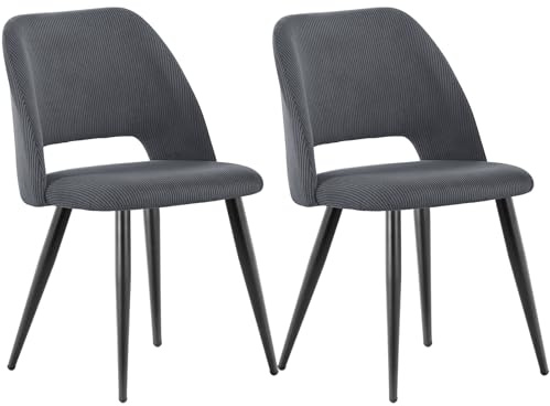 WAFTING Esszimmerstühle aus Cordstoff mit Dickem Schwamm,2er Set,Schwarz | Mit dickem Schwamm gepolstert, separaten Metallfüßen, Moderner Polsterstuhl für Esszimmer, Wohnzimmer, Schlafzimmer,Empfang