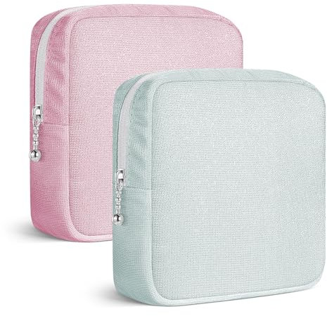 Neceser Compresas, 2 Bolsa de Almacenamiento para Compresas Algodon Tampones, Bolsa Menstrual con Cremallera de Servilletas Sanitarias, Mini Bolsa Portátil para Mujer Adolescent Niña(Verde y Rosa)
