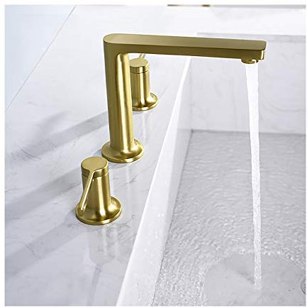 Kitchen Sink Faucet Badarmatur, Waschtischarmatur, Messing, Doppelgriff, Waschbeckenarmatur, 3-Loch-Waschtischarmatur, Deckmontage, Toilettenarmatur mit heißem und kaltem Wasser, gebürstetes Gold