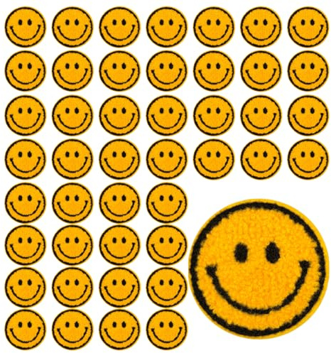Zakrafo 45PCS Yellow Smiley Face Iron on Patches for Clothing Cute Iron on Patches for Clothing, Hats, and DIY Crafts