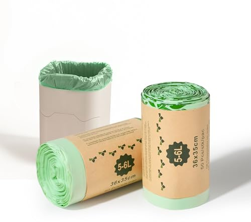 ROWNYEON Lot de 100 sacs à compost biodégradables de 1,6 gallon, sacs à ordures compostables pour cuisine/jardin, sacs poubelle extra épais avec US BPI ASTM D6400 et Europe EN13432, 6 l