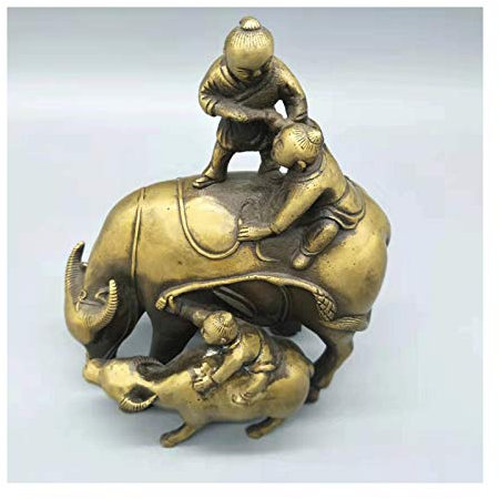 Statuendekorationen, Familienskulptur, Statuendekoration, Buddha-Statuen, Bronzefiguren for Heimtierdekorationen und kleine Kinder, die auf dem Rücken von Kühen reiten, Kuh-Reichtumsstatue, chinesisch