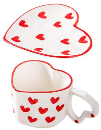 CPCPC Tazza da caffè, set di tazze da caffè in ceramica dipinte a mano, tazza a forma di cuore, piattino, tazza da tè con latte for coppie, matrimonio