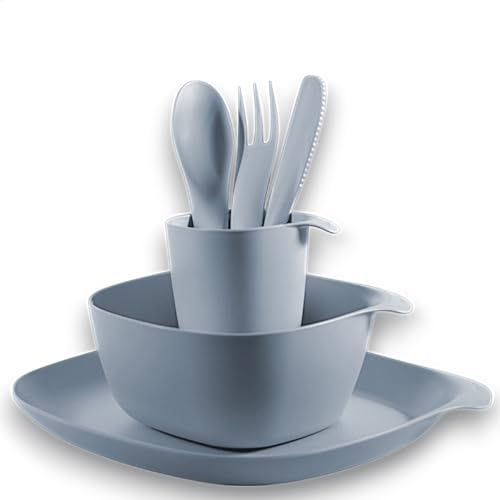 CALIPSO Vaisselle de camping pour 1 personne - En plastique incassable - 3 pièces - Pour le jardin - Vaisselle en plastique avec assiette, bol, tasse et couverts gratuits