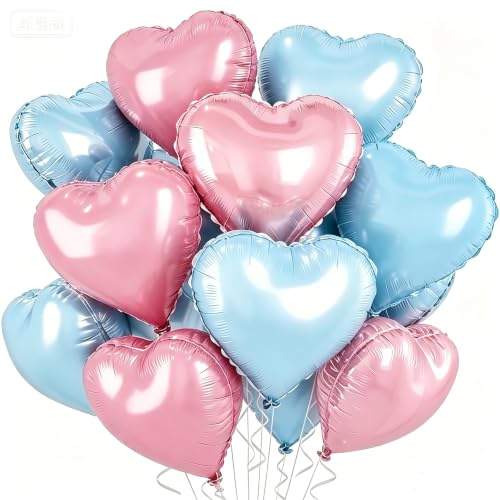Herz Folienballon 12 Stück,18 Zoll Herz Helium Luftballons Rosa Blau,Rosa Herzballons Hochzeit, Heliumballon Herzen,Herzluftballons für Geburtstag Valentinstag Verlobung Muttertag