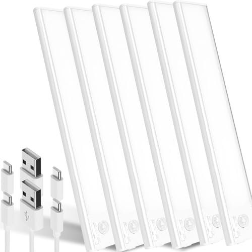 Haokiang Reglette Led Cuisine Sous Meuble 39 Led，24cm，6500k Lumiere Detecteur De Mouvement Interieur，1500mAh，Rechargeable USB（6 Pack）