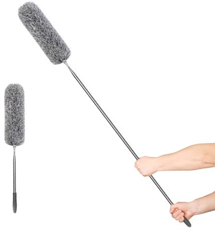 VINSPIRE Extendable Feather Duster, Bendable Microfiber Dusters with Telescopic Handle for Cleaning, Washable & Reusable Duster, Dust Remover for Ceiling Fan, Blinds, Furniture & Car
