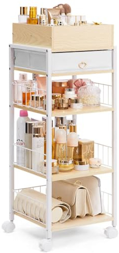 Enthralite Makeup Storage Organizer for Bedroom: Make Up Holder with Drawer - Vanity Organization for Skincare Cosmetic Brush Beauty Accessories